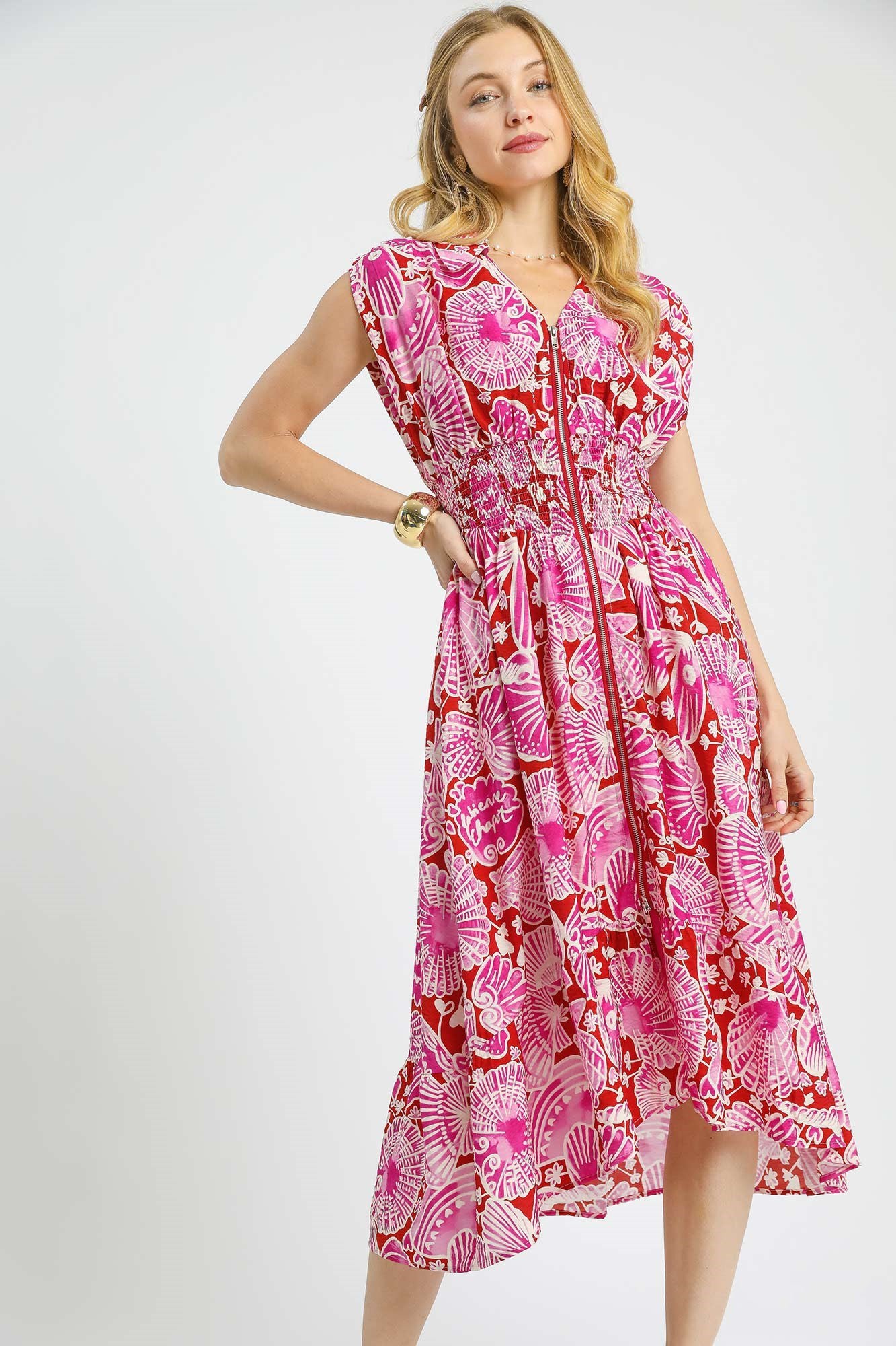 Front Zipper Floral Dress