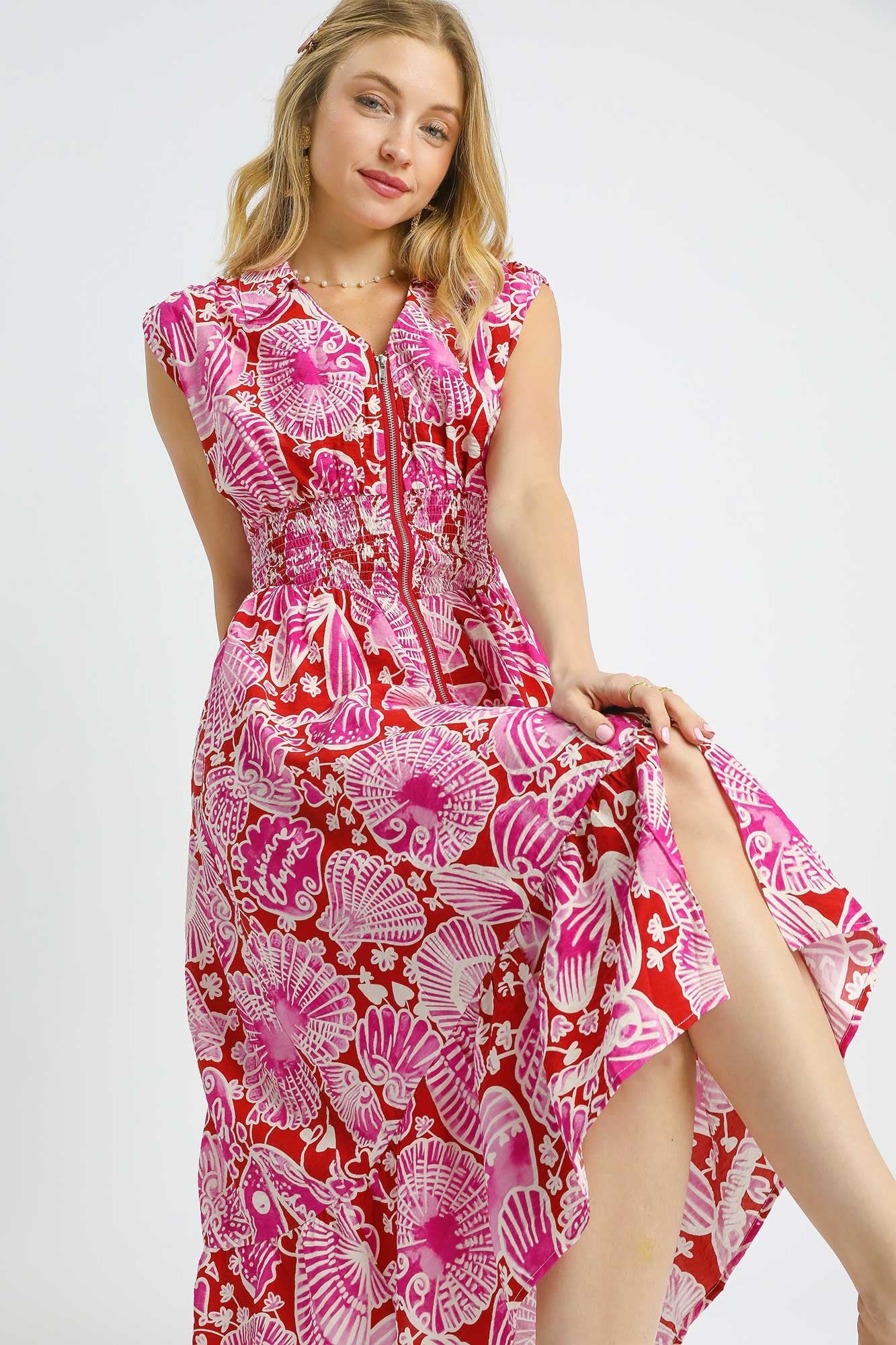 Front Zipper Floral Dress