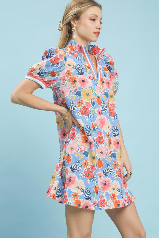 Collared High Neck Floral Dress
