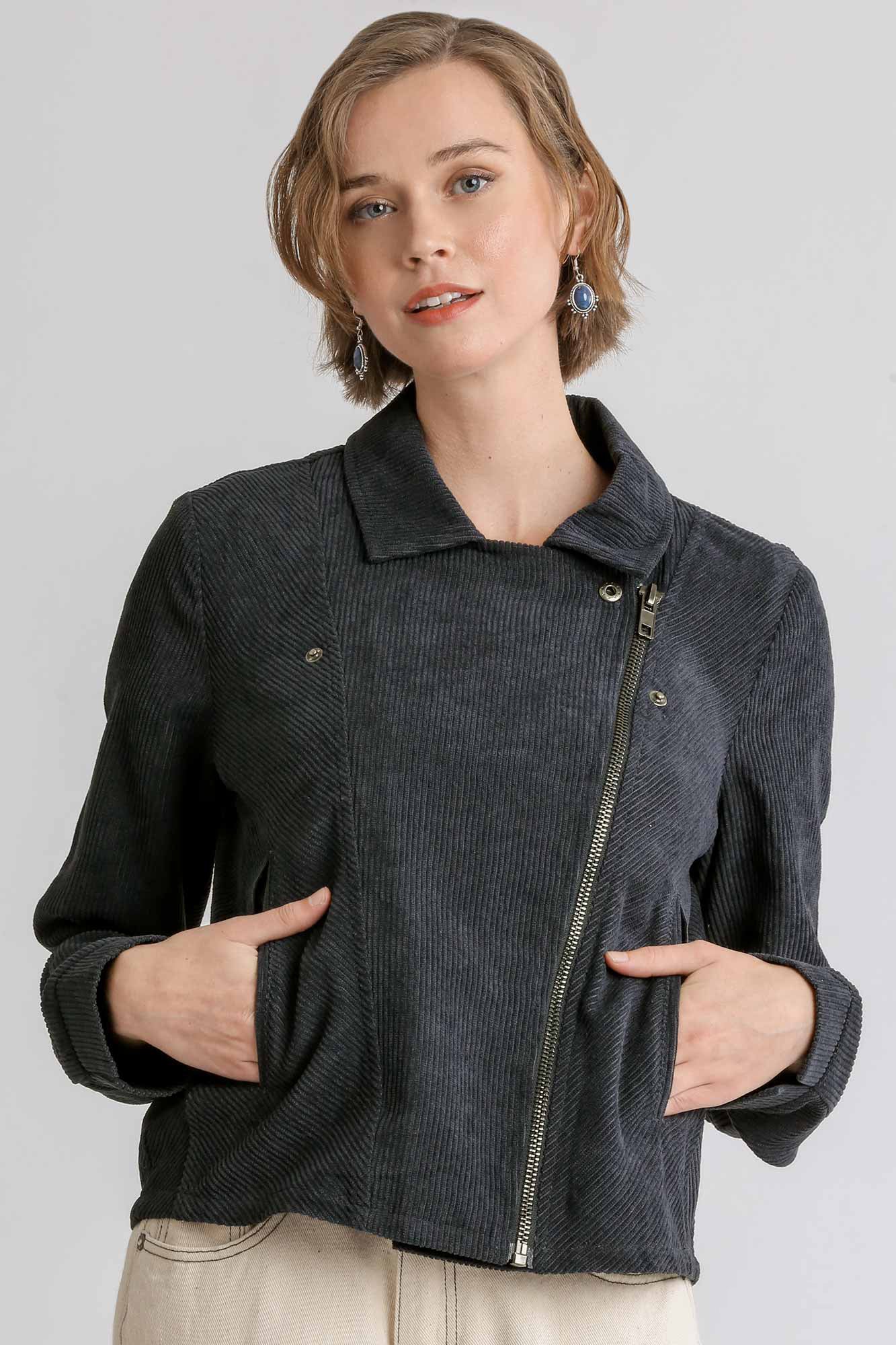 Corduroy Asymmetrical Zip Jacket