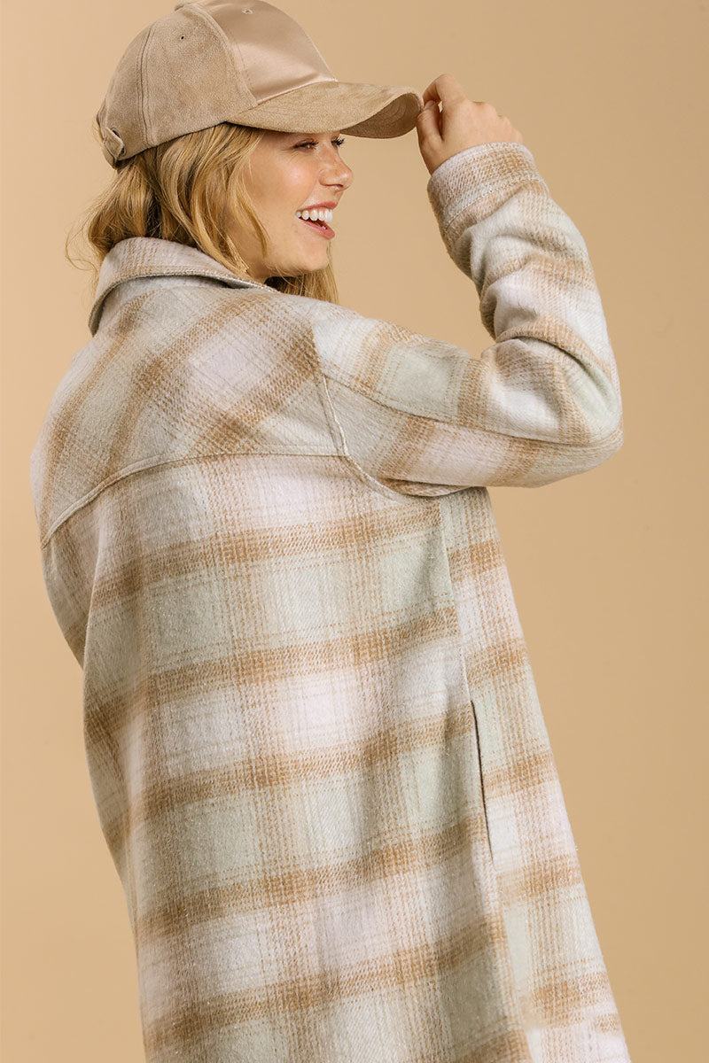 Pistachio Plaid Fringe Shacket