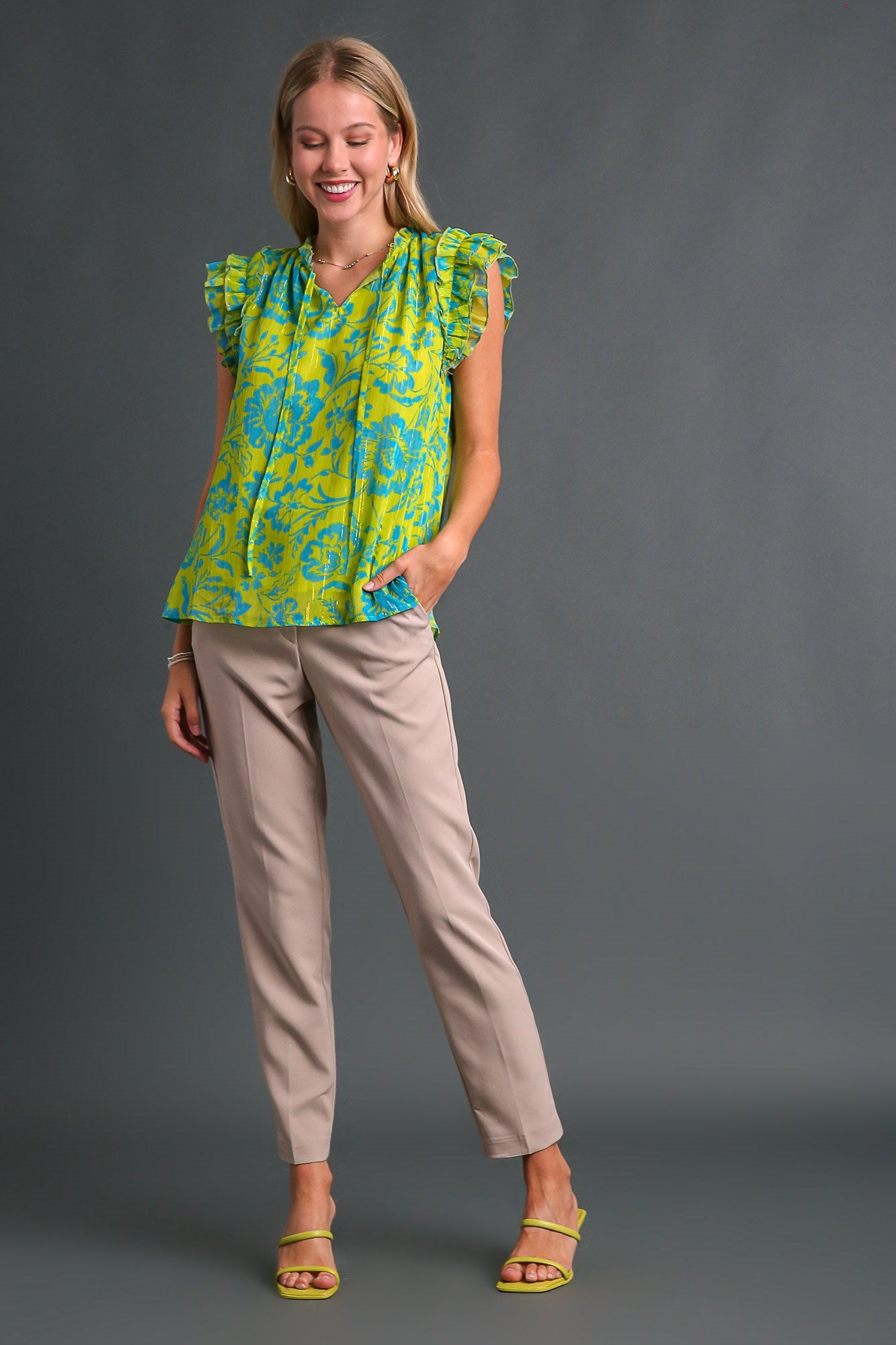 Tropical Double Ruffle Sleeve Top