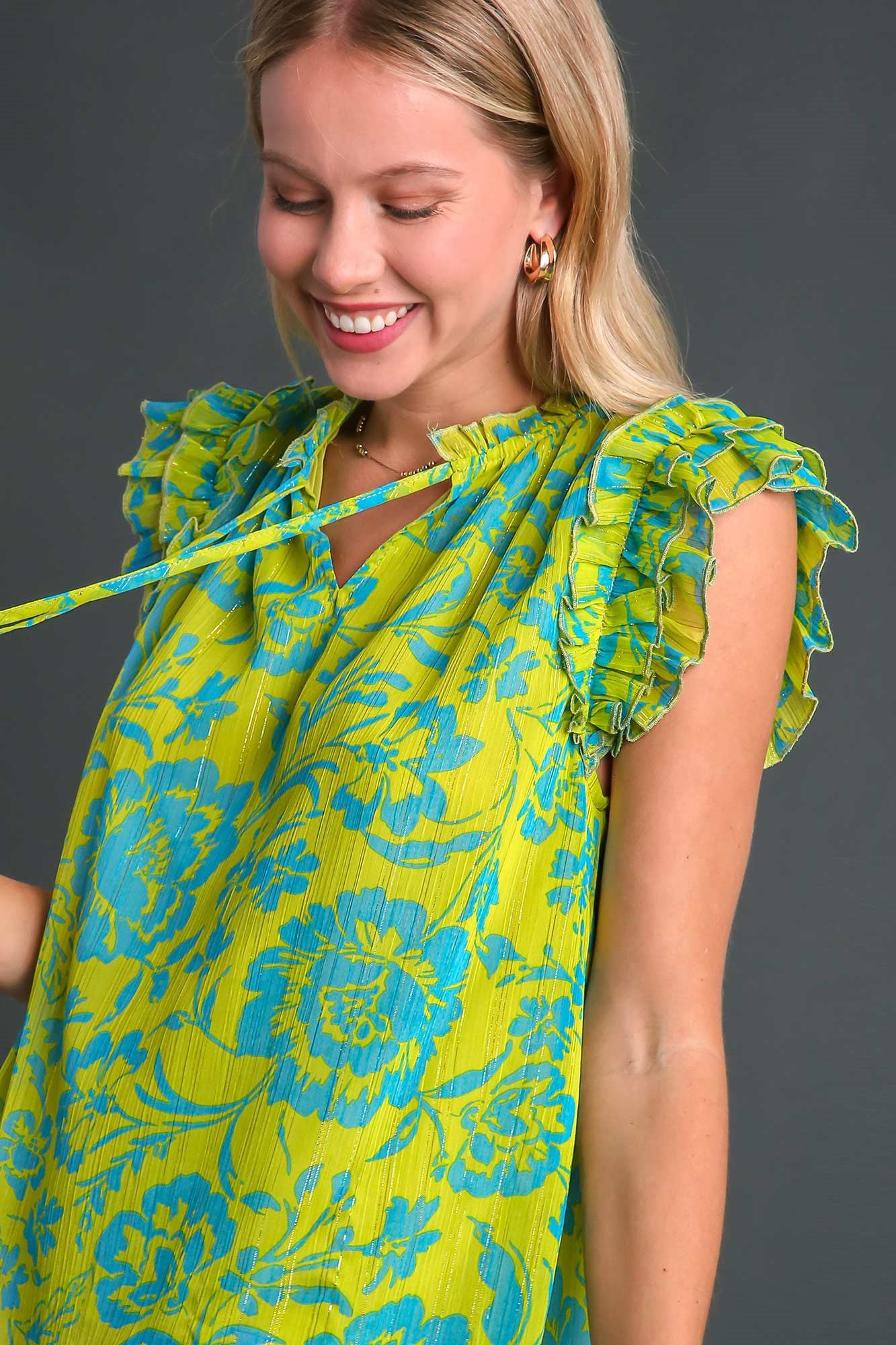 Tropical Double Ruffle Sleeve Top