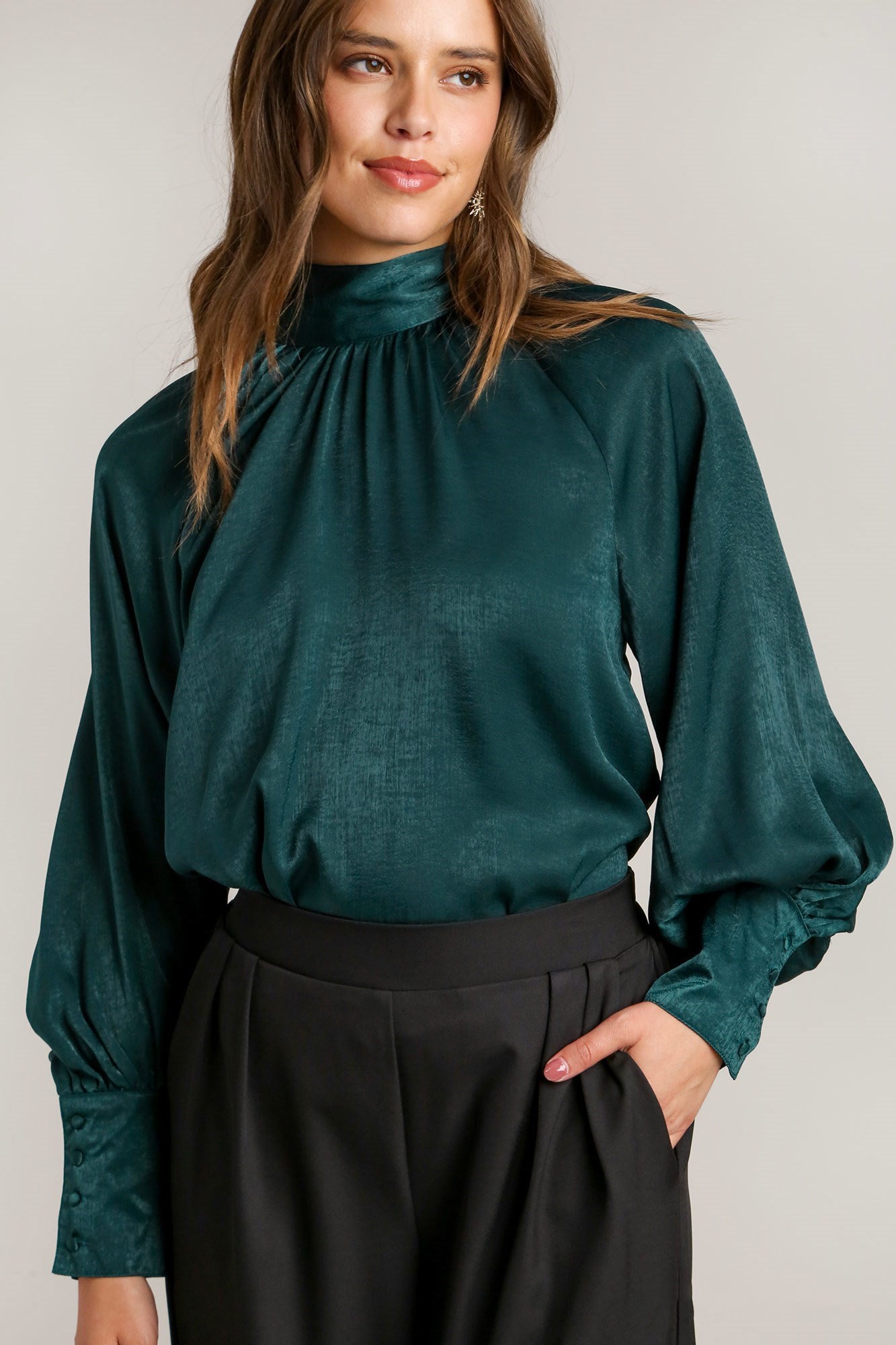 Satin Balloon Sleeve Top