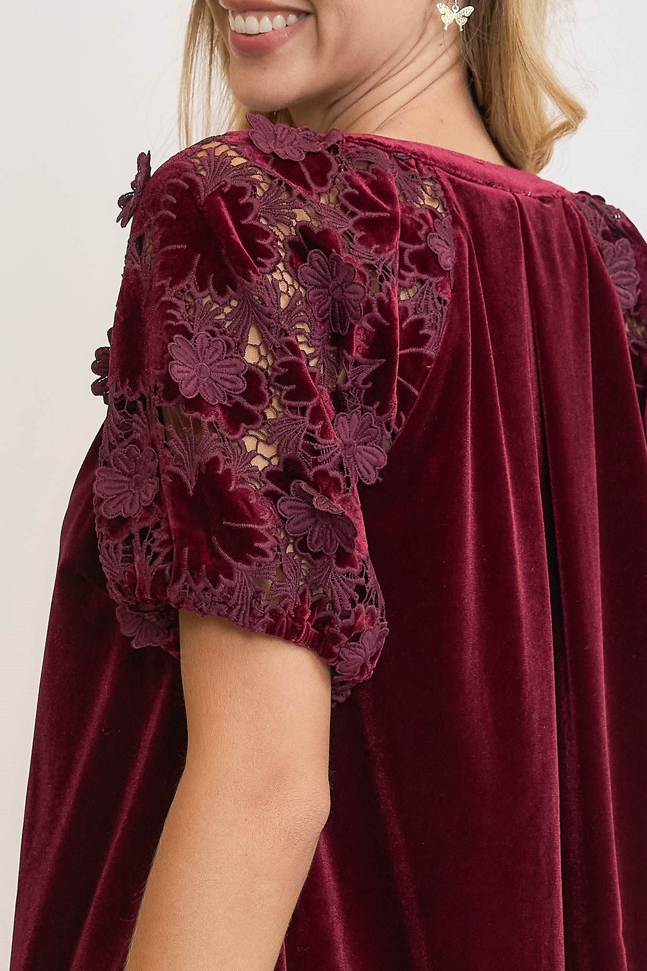 Velvet Split Neck Top