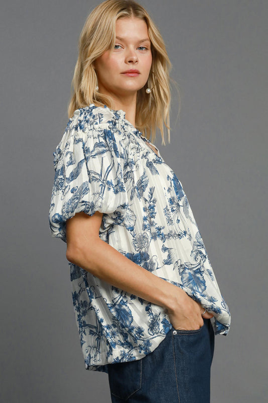 Metallic Detail Ruffle Top