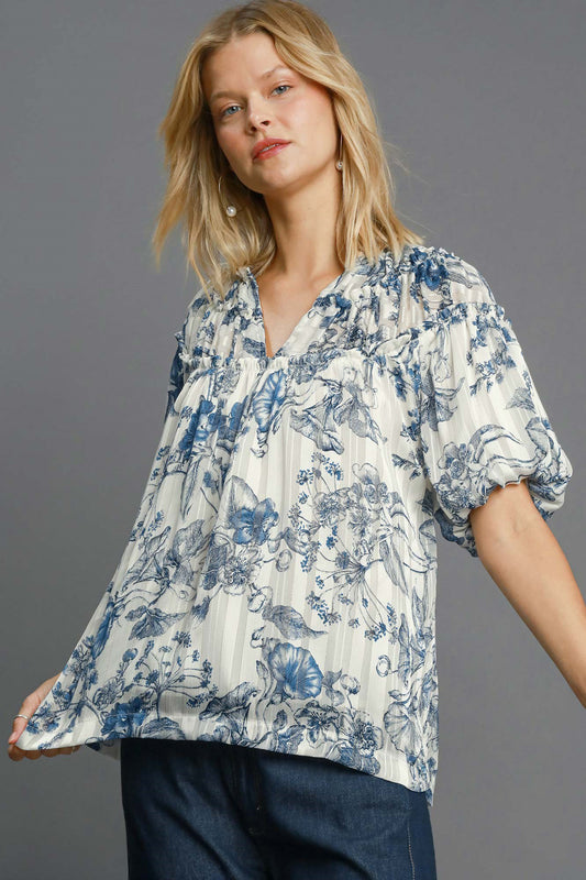 Metallic Detail Ruffle Top