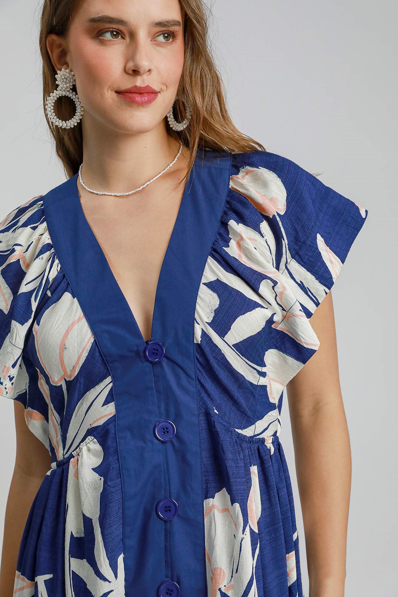 Button Front Floral Dress