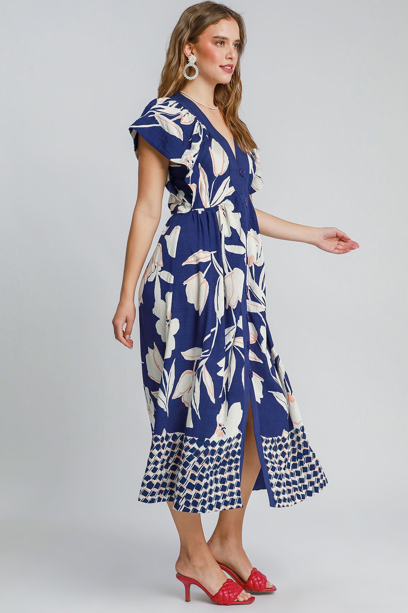 Button Front Floral Dress