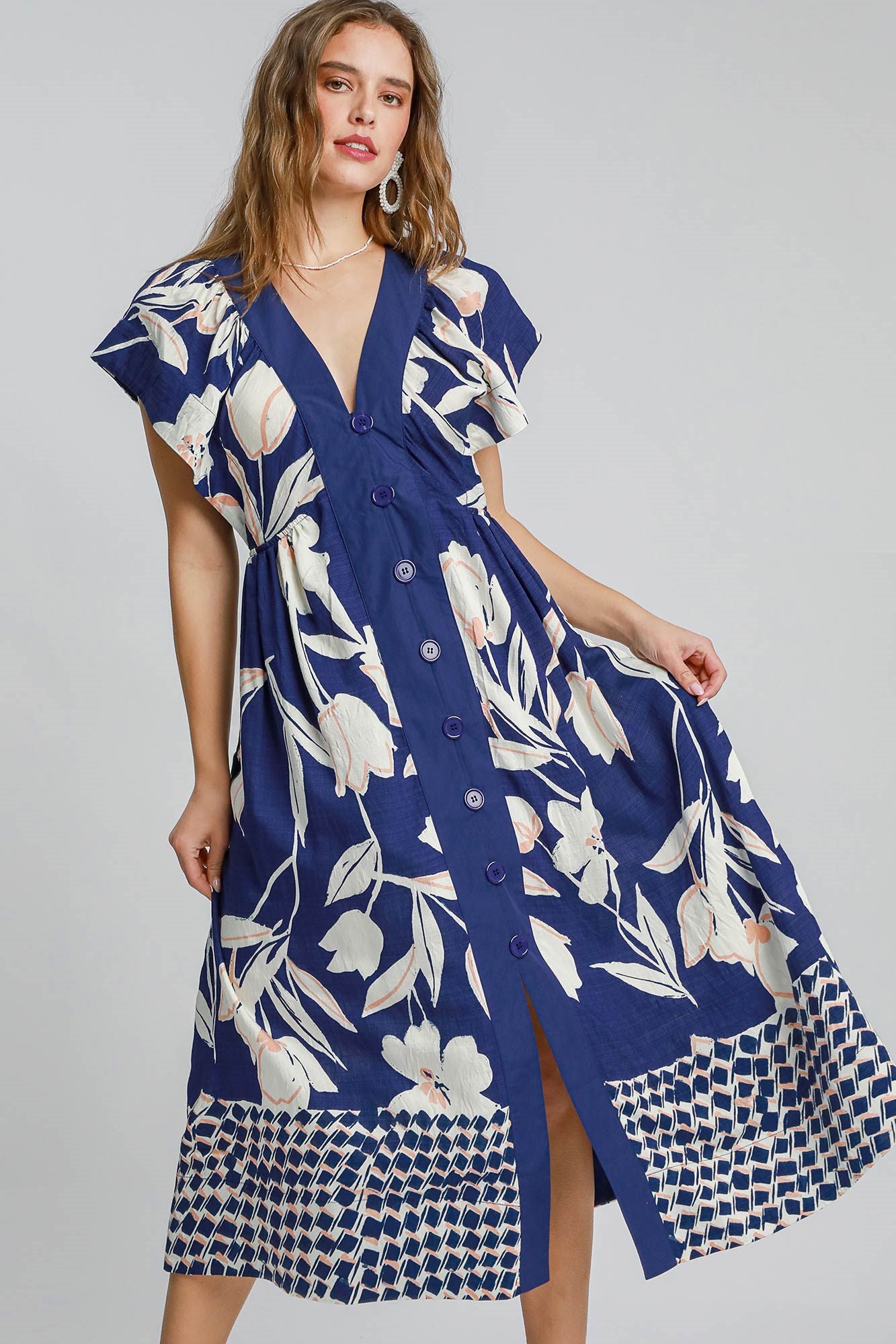 Button Front Floral Dress