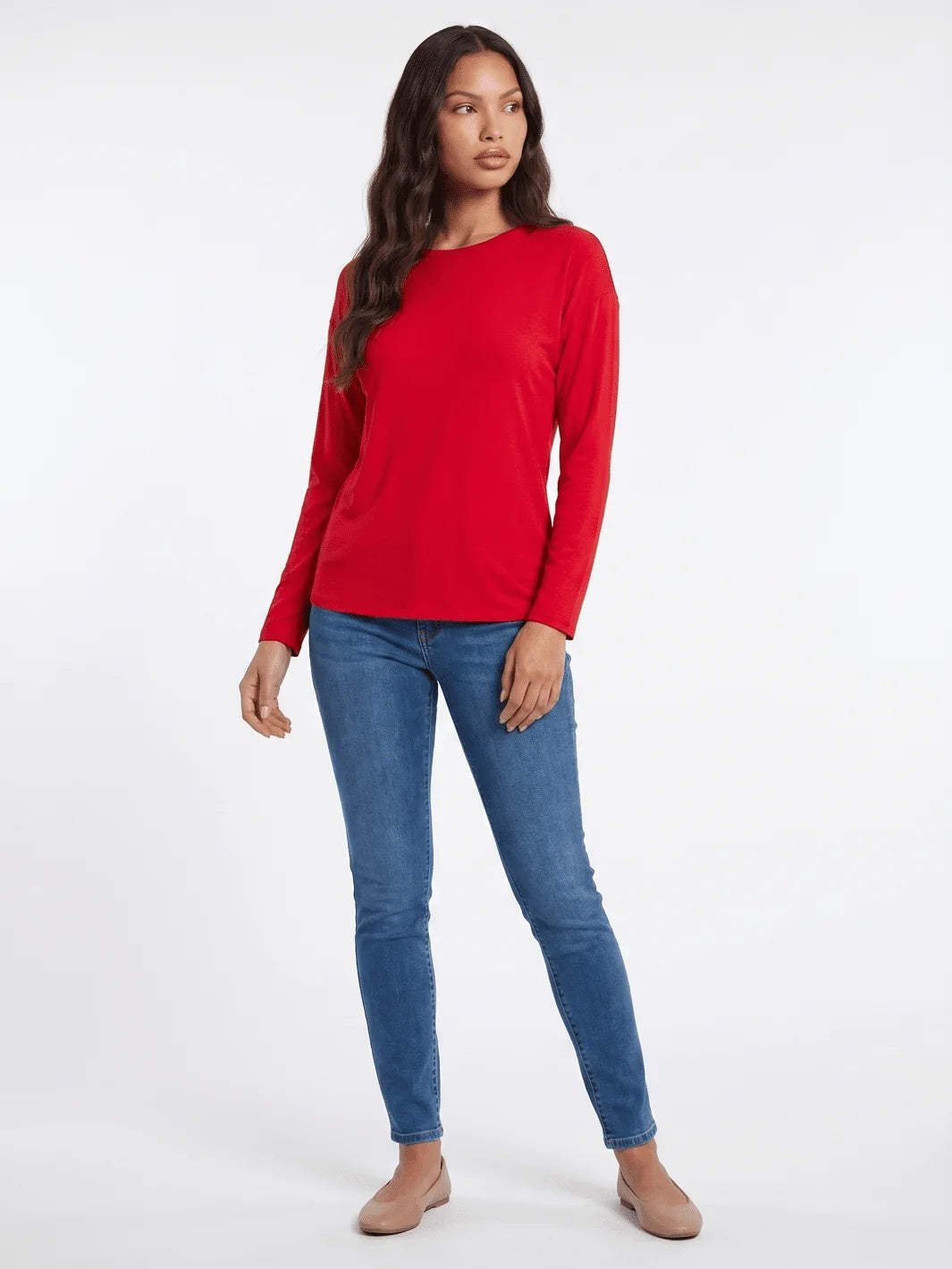 Long Sleeve Rib Knit Top - Red