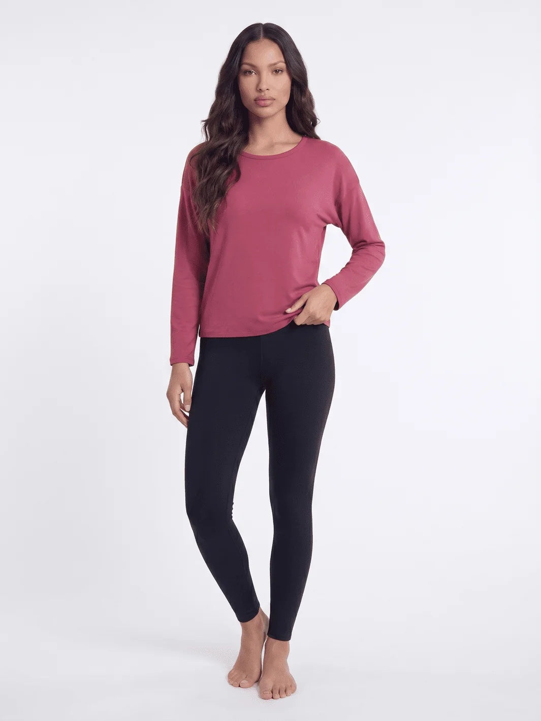 Long Sleeve Rib Knit Top - Rose