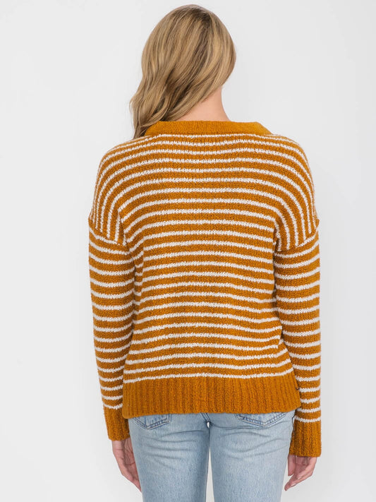 Quarter Button Striped Sweater