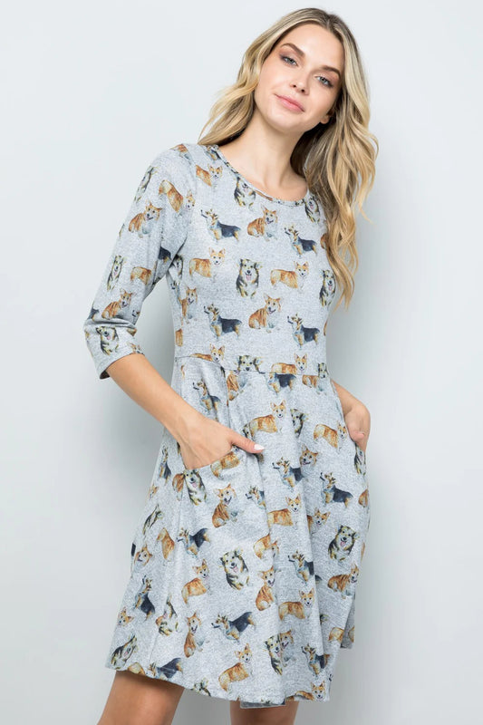 Corgi Print Tunic Sweater Dress