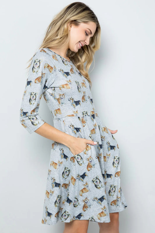 Corgi Print Tunic Sweater Dress