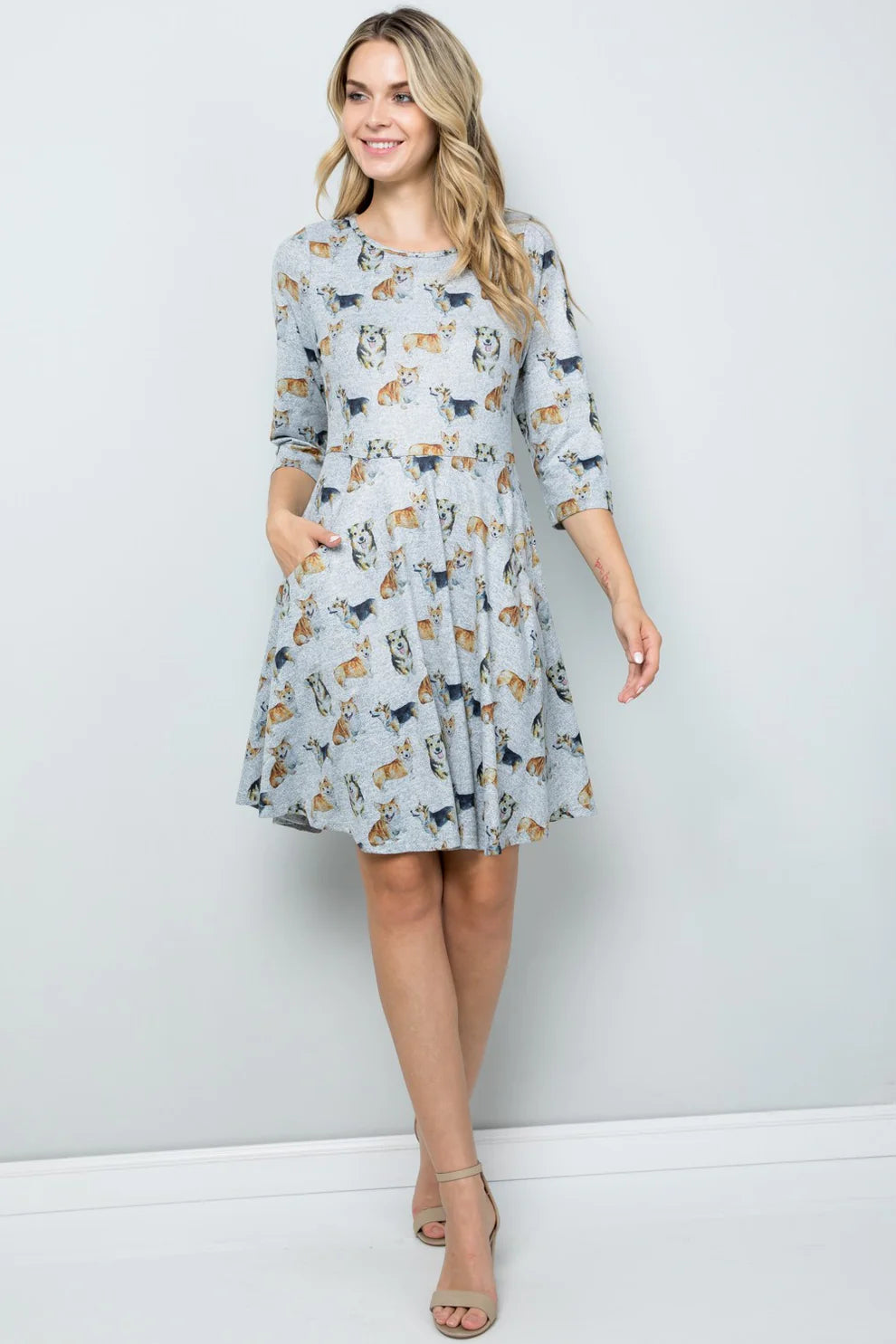 Corgi Print Tunic Sweater Dress