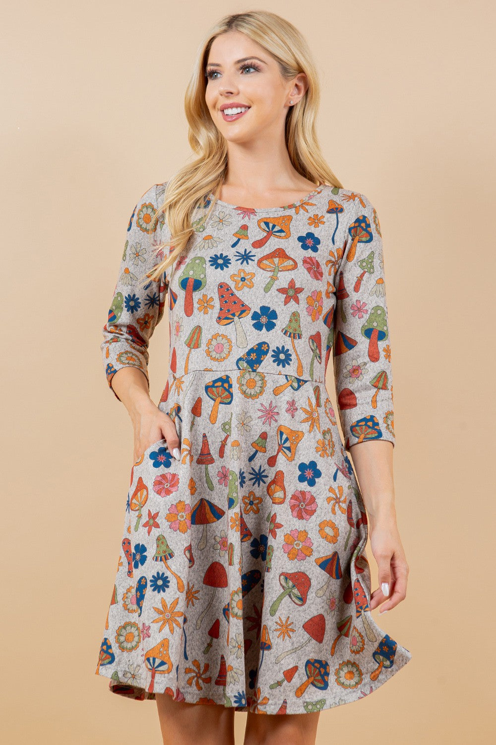 Retro Mushroom Print Dress