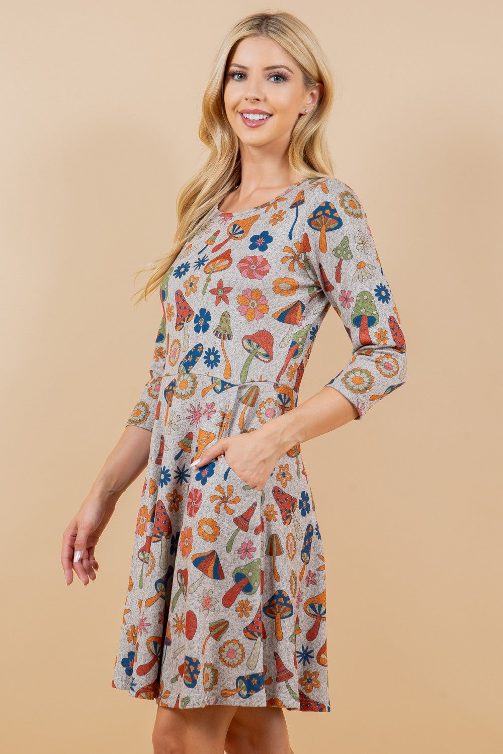Retro Mushroom Print Dress