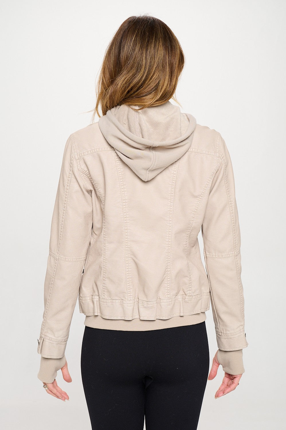 Classic Vegan Leather Bomber Jacket - Cream