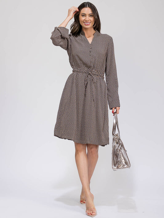 Geometric Print Button Up Dress