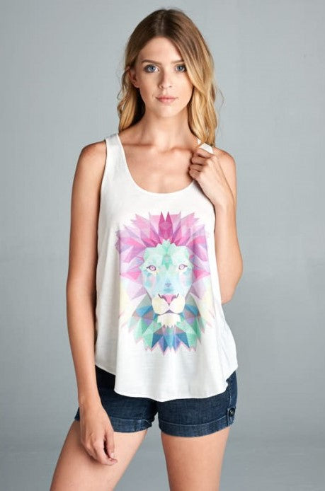 Watercolor Geometric Lion Tank