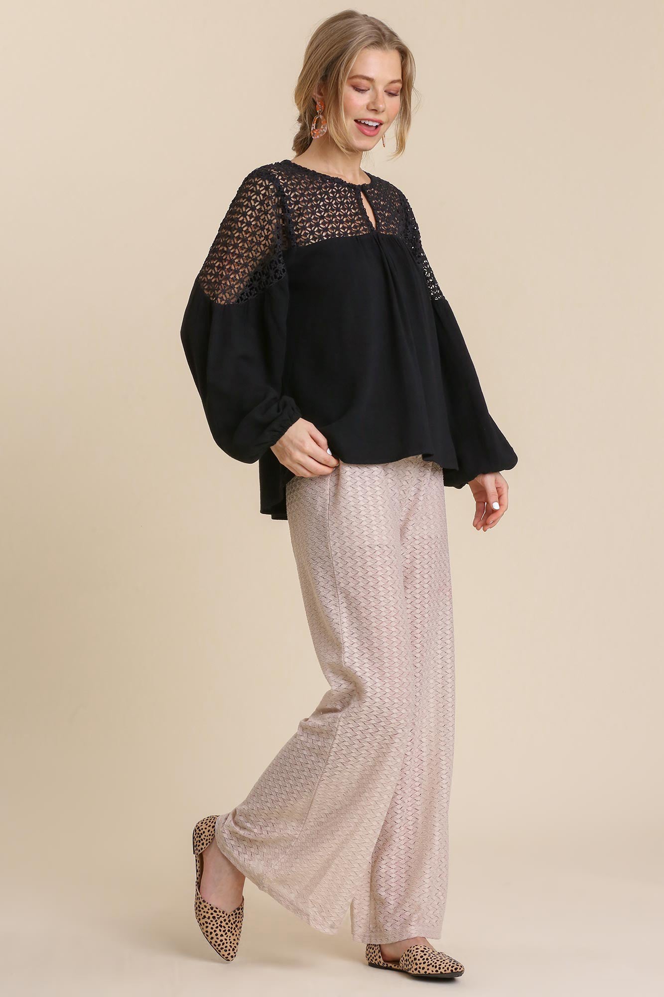 Crochet Yoke Black Top