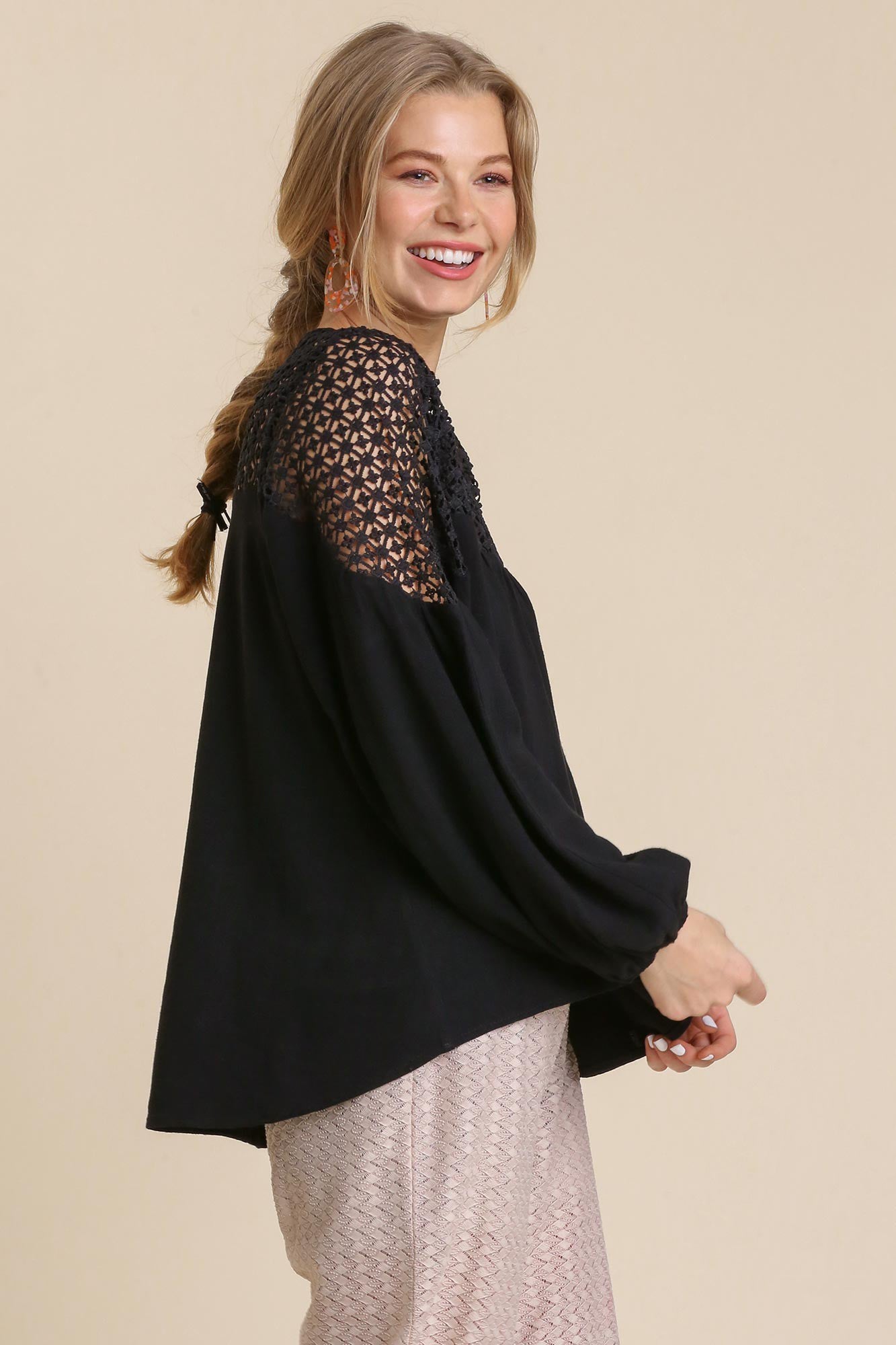 Crochet Yoke Black Top