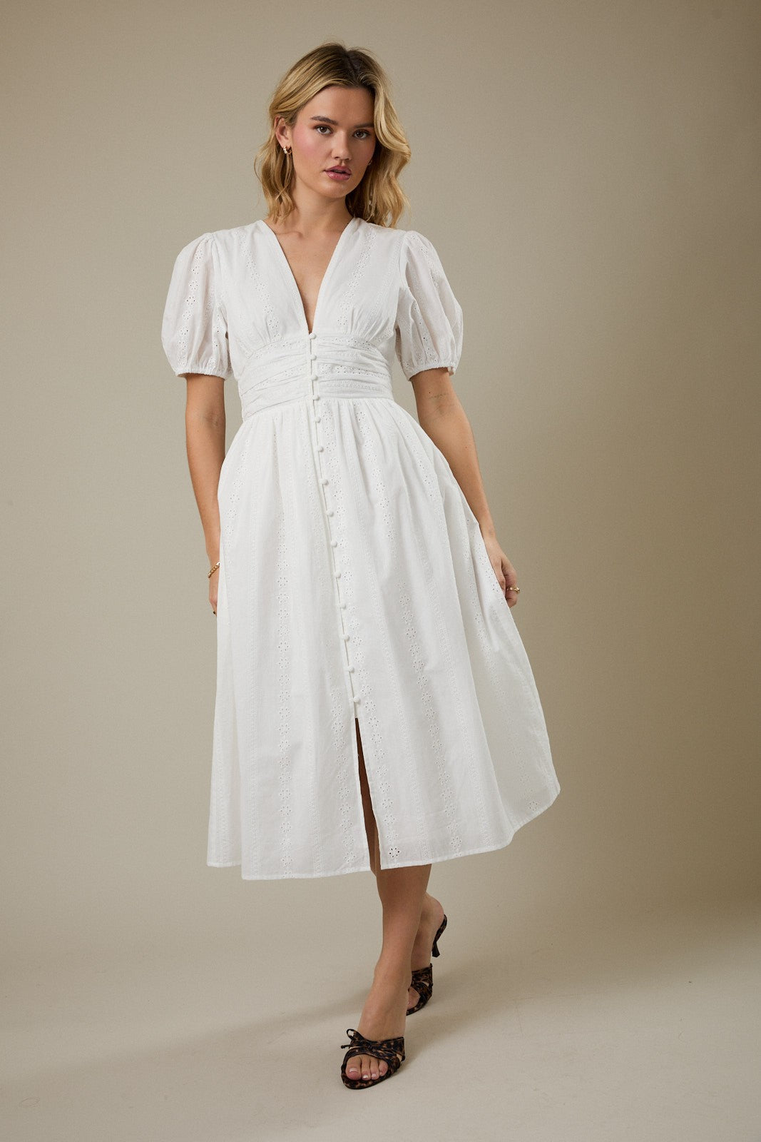 V-Neck Balloon Sleeve Dress