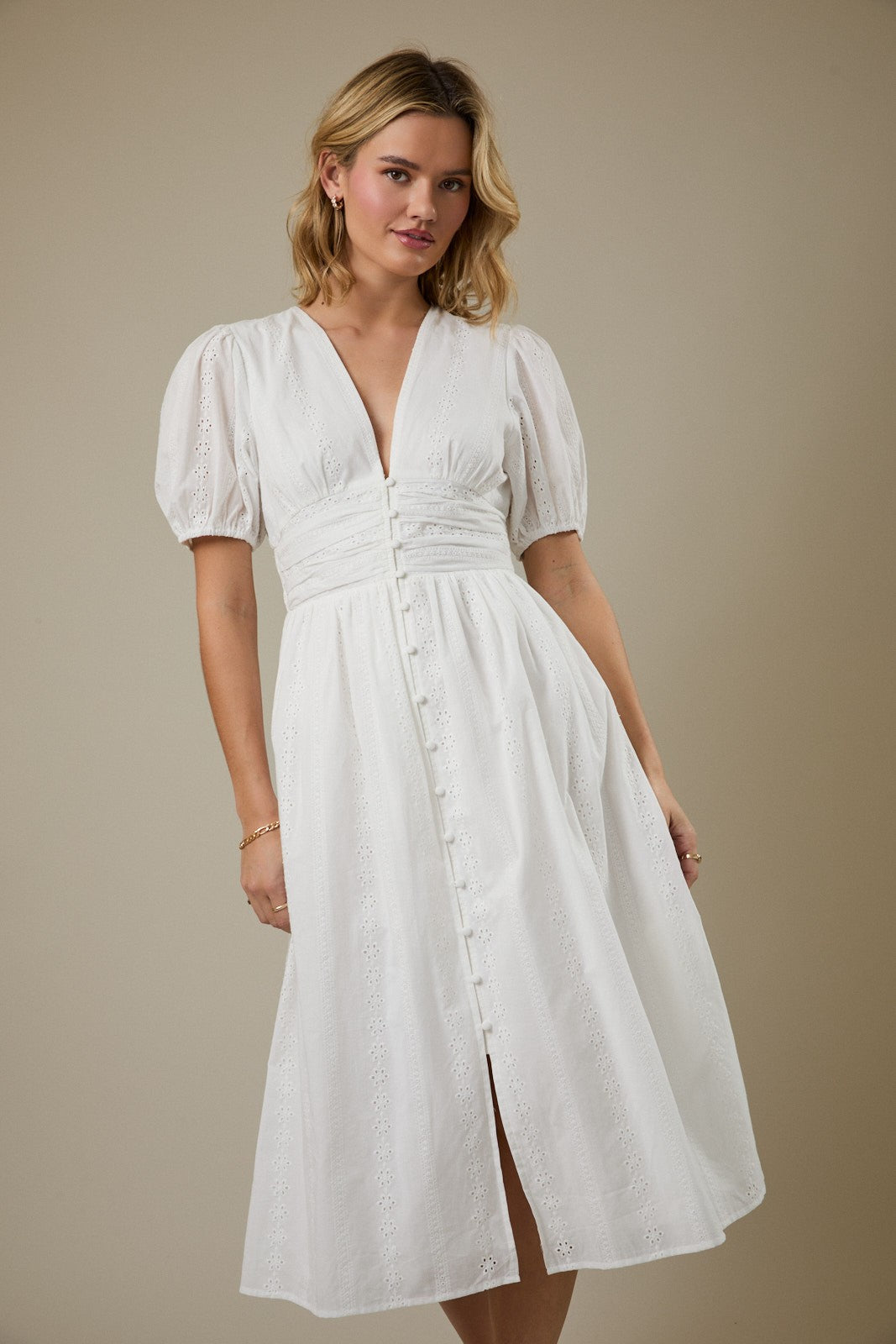 V-Neck Balloon Sleeve Dress