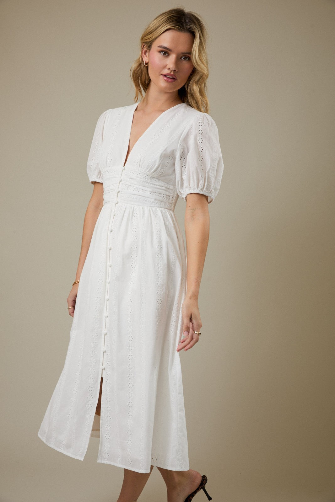 V-Neck Balloon Sleeve Dress