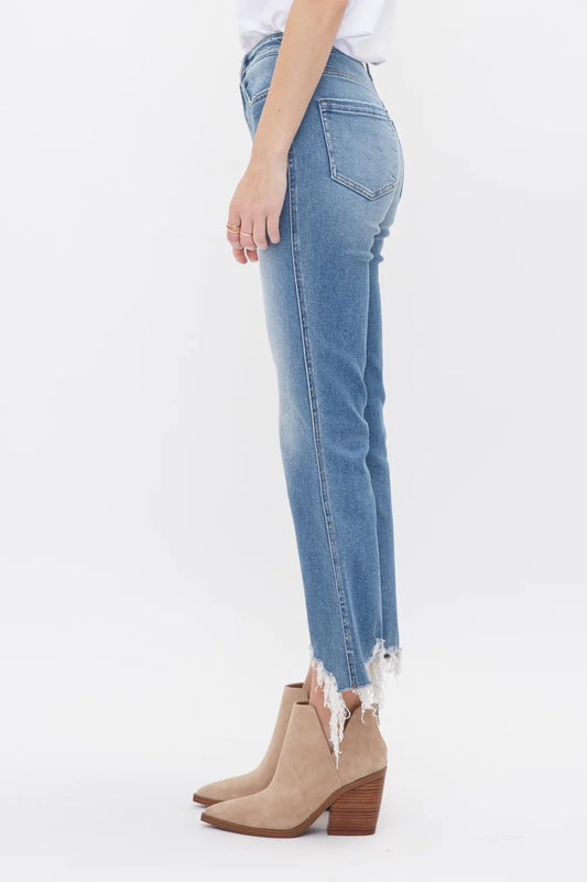 Uneven Hem High Rise Jeans