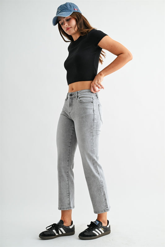 Mid-Rise Straight Crop Stripe Jeans