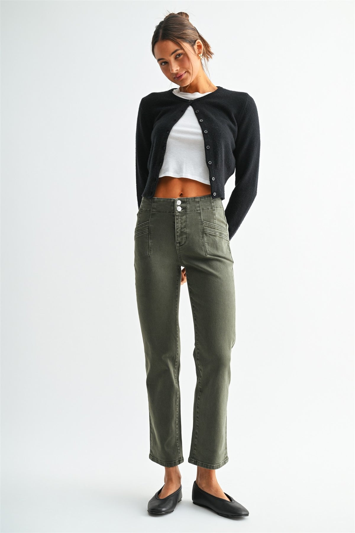 Olive Mid-Rise Straight Jean