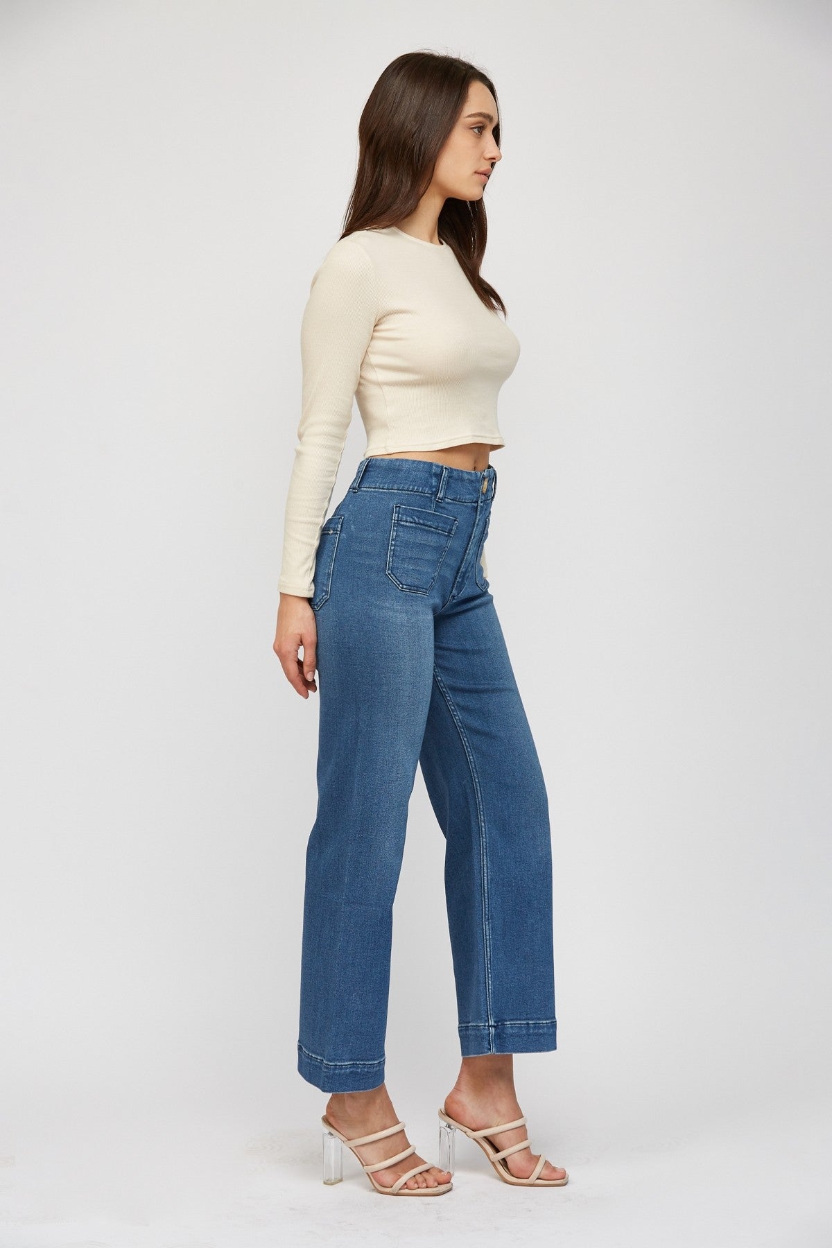 Soft High Rise Cropped Jeans - Bleu De France