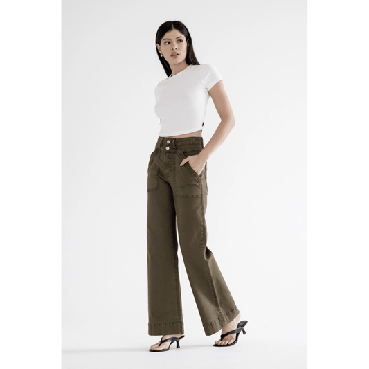 Super High Wide Leg Pant - Fern Green