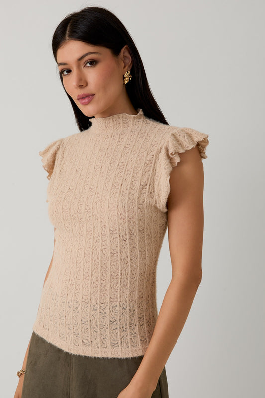 Brushed Lace Top - Beige