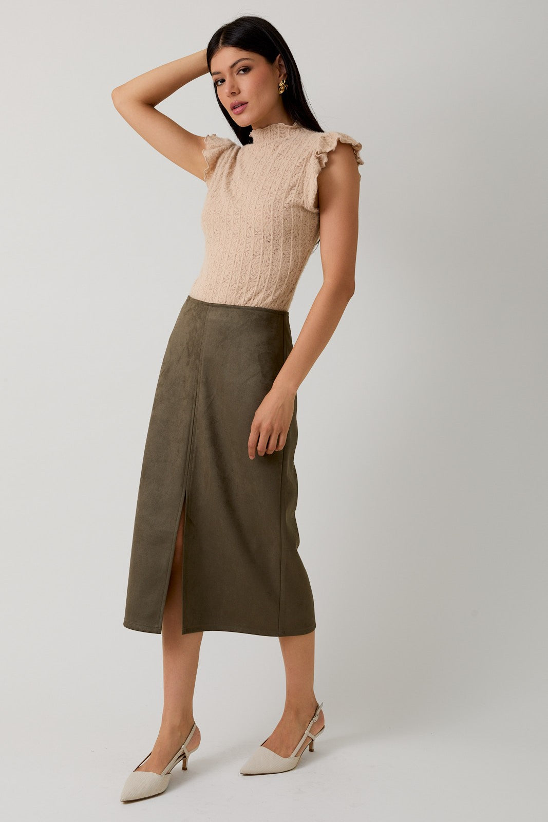 Brushed Lace Top - Beige