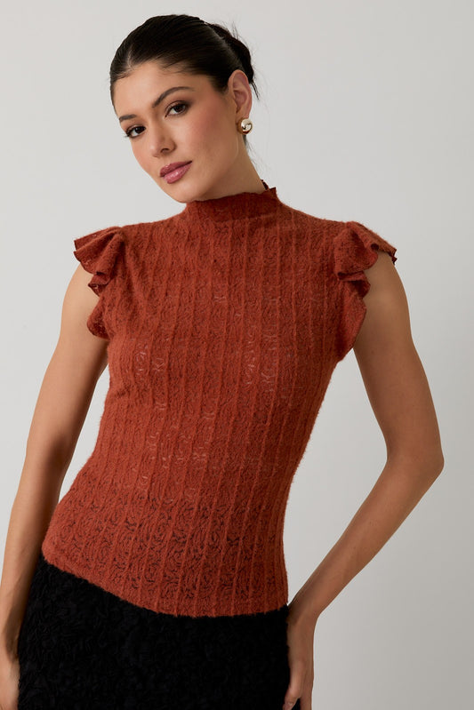 Brushed Lace Top - Rust