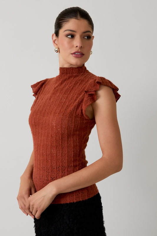 Brushed Lace Top - Rust