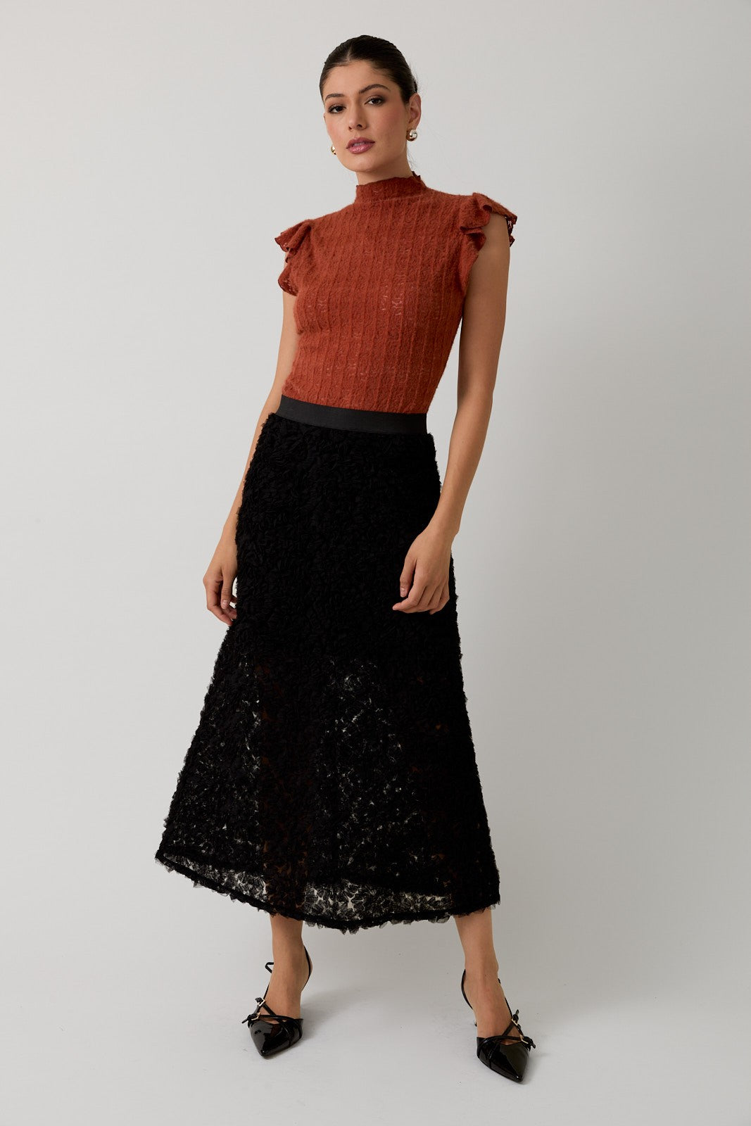 Brushed Lace Top - Rust