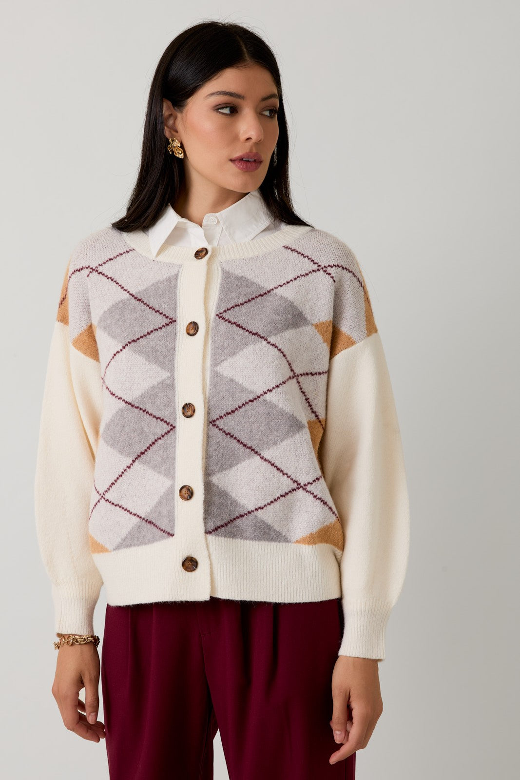 Argyle Cardigan Sweater – Emilie-Bs - Main Image