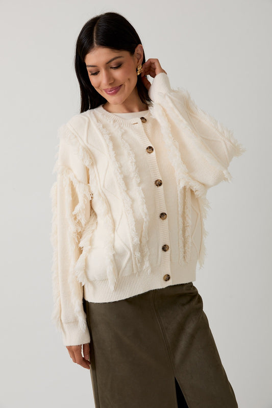 Frayed Detail Cardigan Sweater