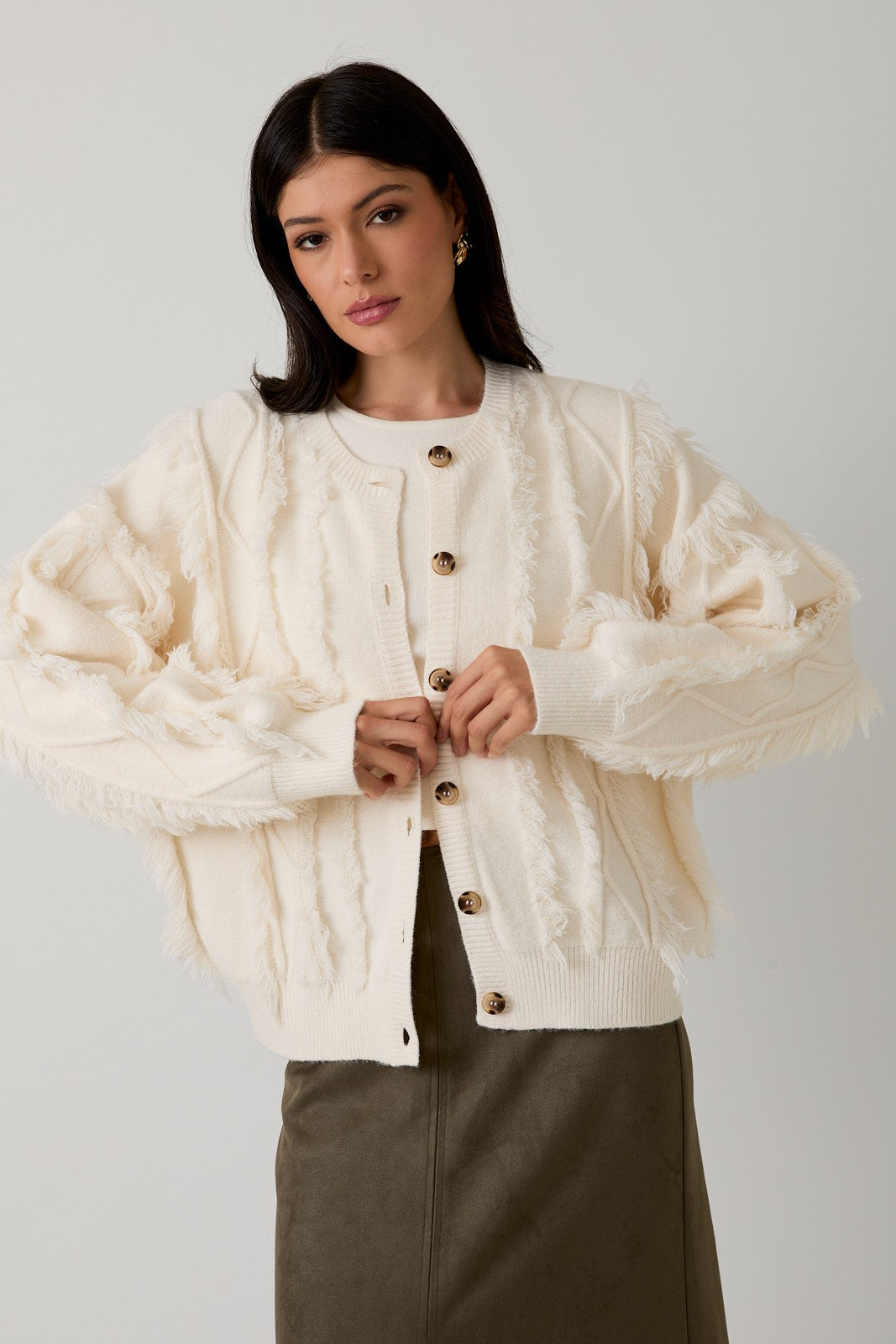 Frayed Detail Cardigan Sweater