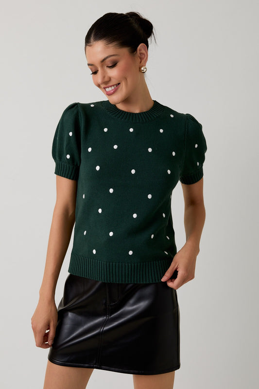 Embroidered Dot Sweater Top