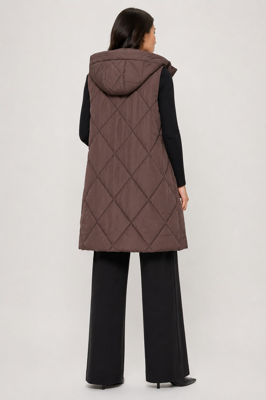 Longline Puffer Vest - Brown