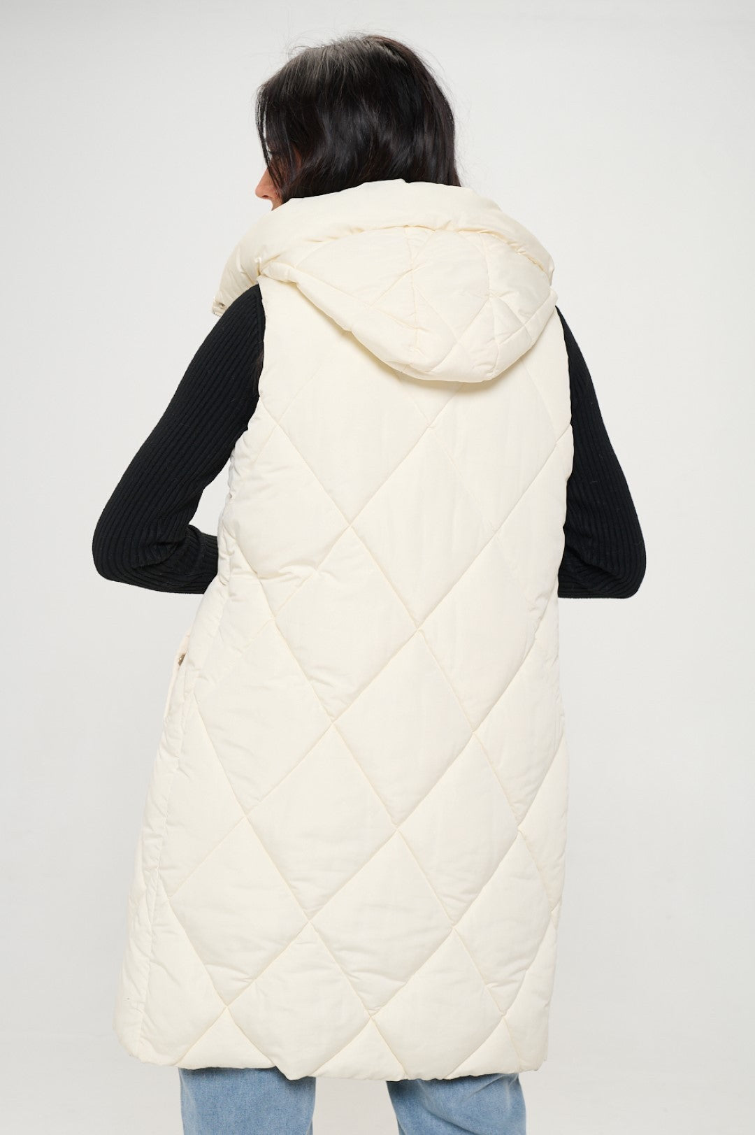 Longline Puffer Vest - Cream