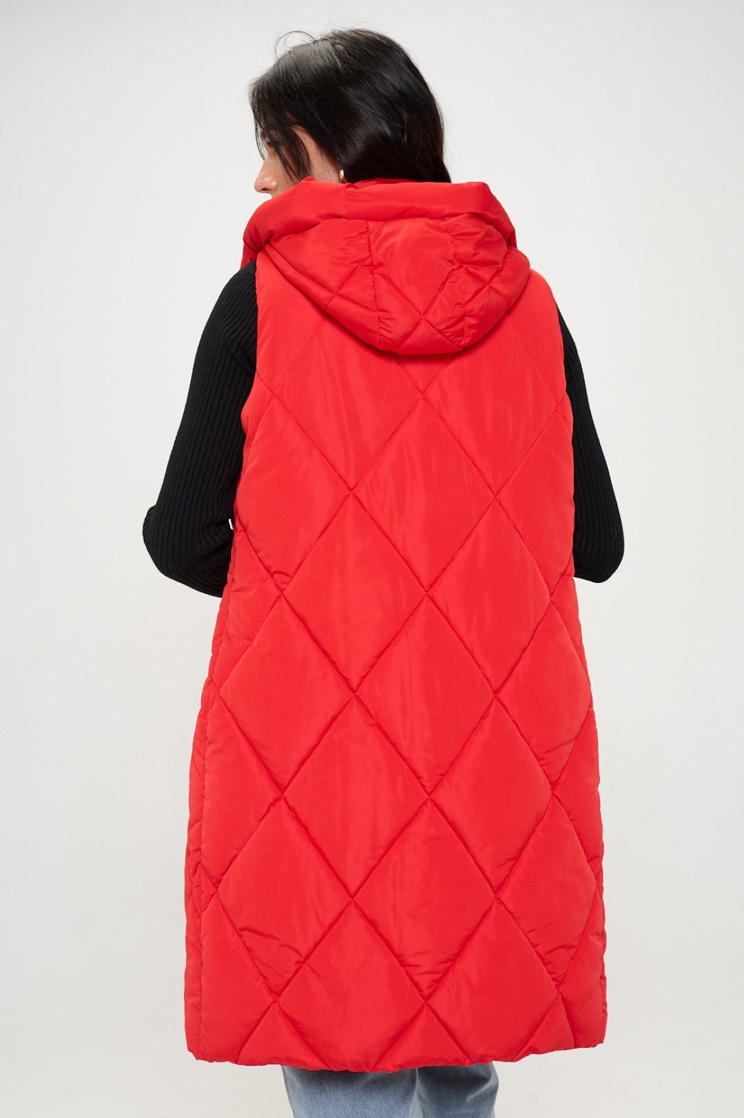 Longline Puffer Vest - Red