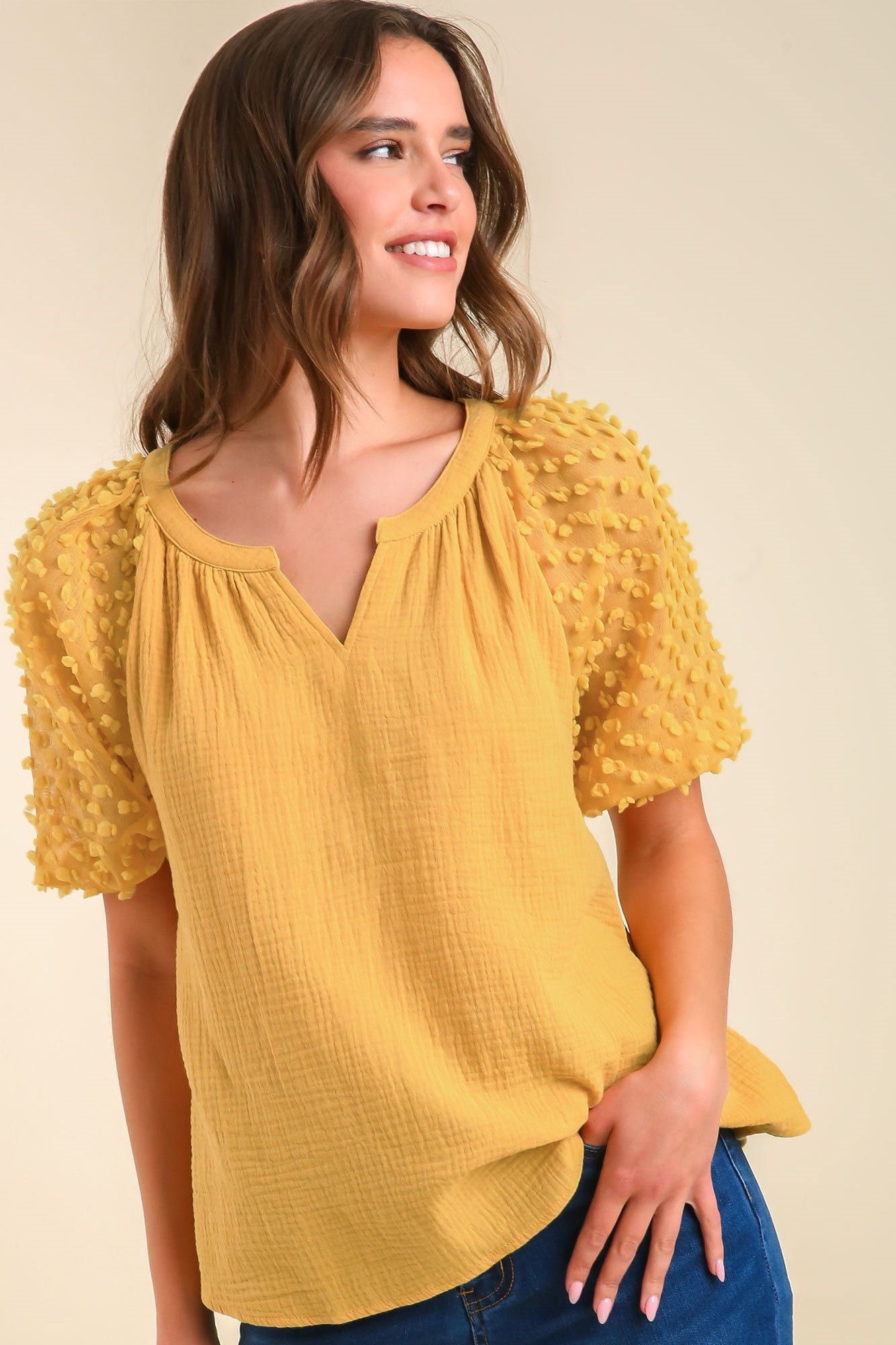 Swiss Dot Puff Sleeve Top