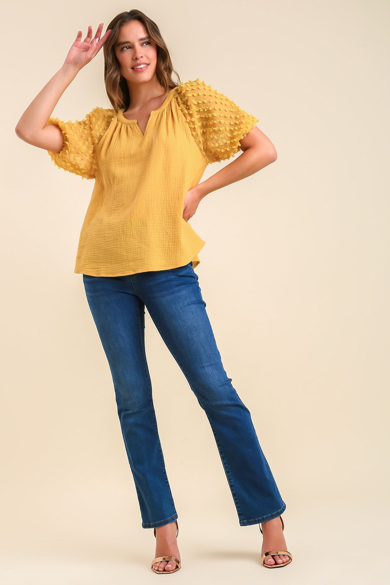 Swiss Dot Puff Sleeve Top
