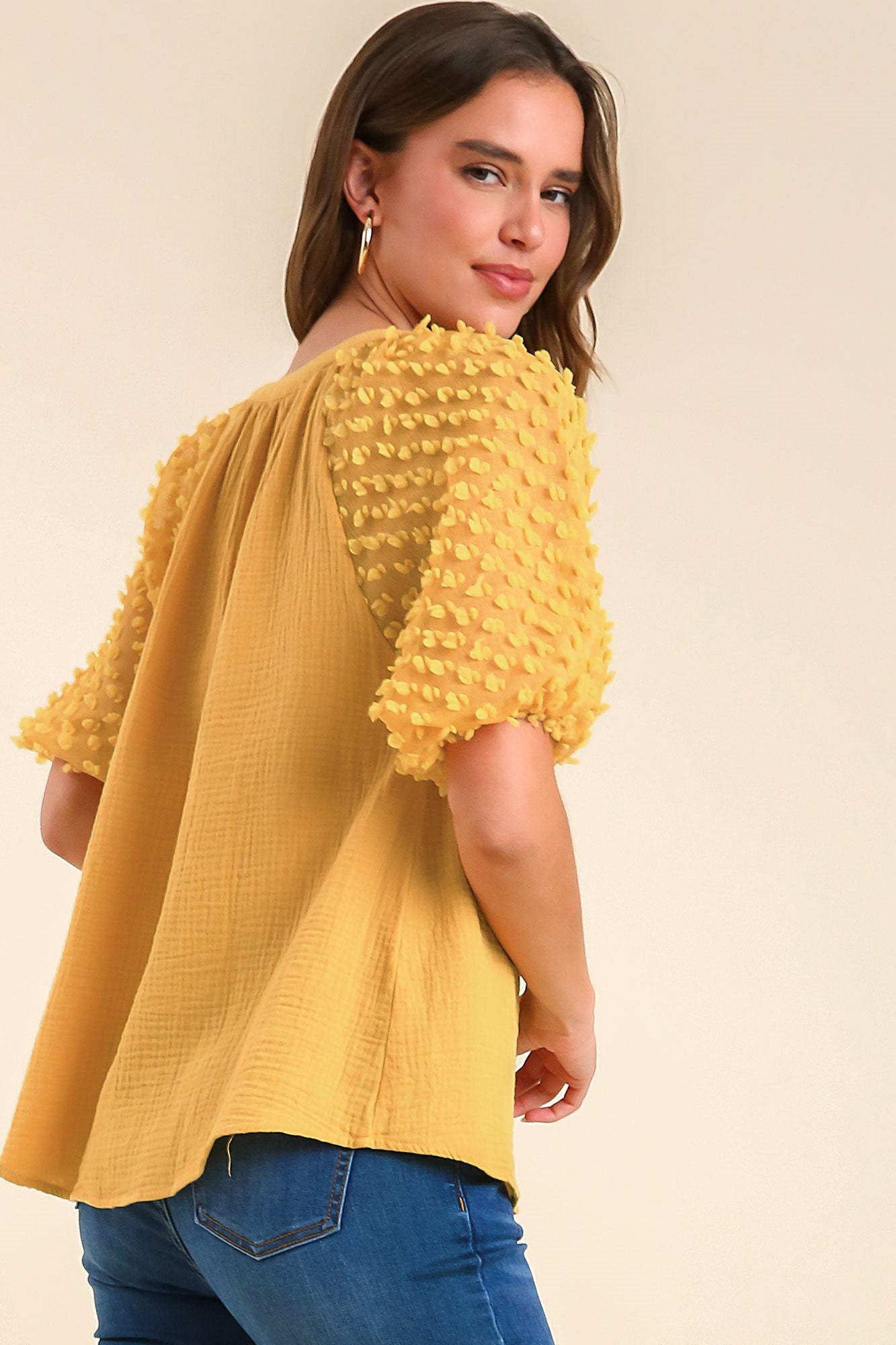 Swiss Dot Puff Sleeve Top
